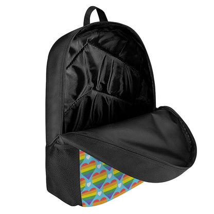 LGBT Pride Rainbow Heart Pattern Print 17 Inch Backpack