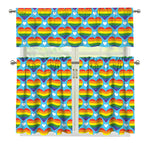 LGBT Pride Rainbow Heart Pattern Print 3 Piece Kitchen Curtains