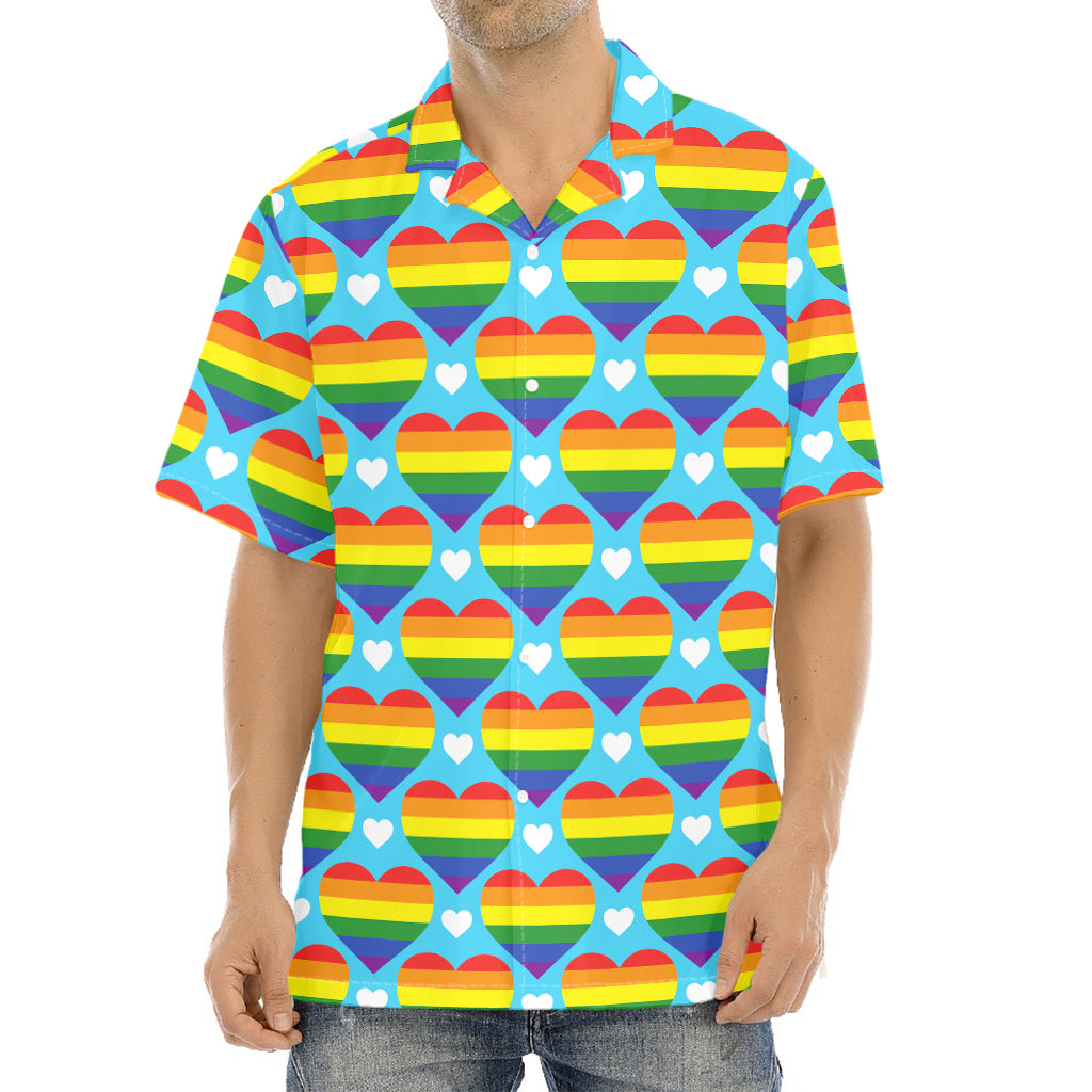 LGBT Pride Rainbow Heart Pattern Print Aloha Shirt