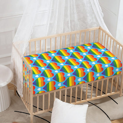 LGBT Pride Rainbow Heart Pattern Print Baby Crib Sheet