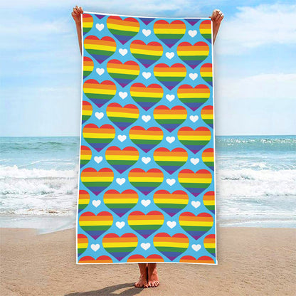 LGBT Pride Rainbow Heart Pattern Print Beach Towel