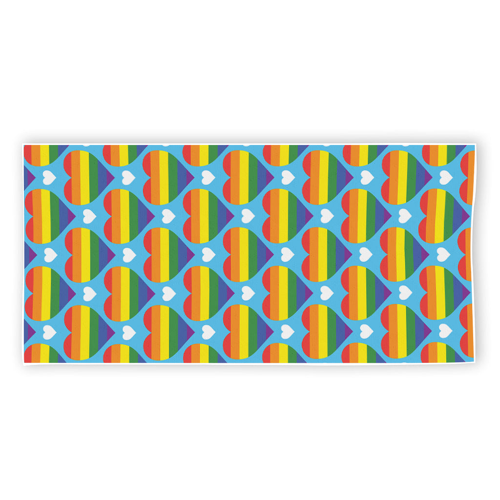 LGBT Pride Rainbow Heart Pattern Print Beach Towel