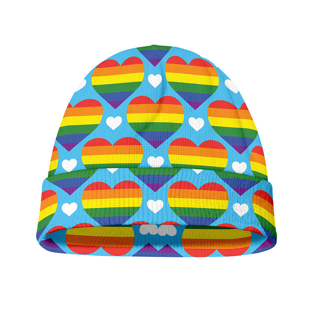 LGBT Pride Rainbow Heart Pattern Print Beanie