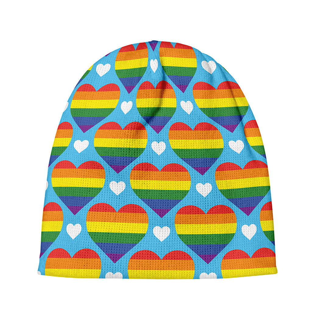 LGBT Pride Rainbow Heart Pattern Print Beanie