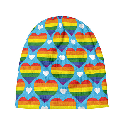LGBT Pride Rainbow Heart Pattern Print Beanie