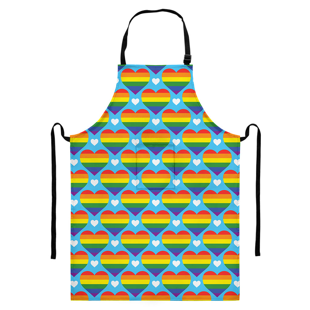 LGBT Pride Rainbow Heart Pattern Print Bib Apron With Pocket