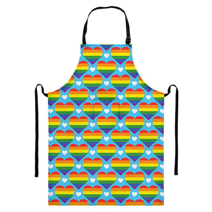 LGBT Pride Rainbow Heart Pattern Print Bib Apron With Pocket