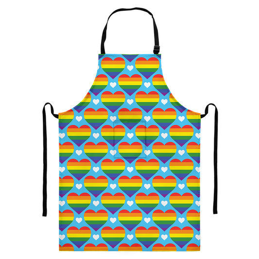 LGBT Pride Rainbow Heart Pattern Print Bib Apron With Pocket