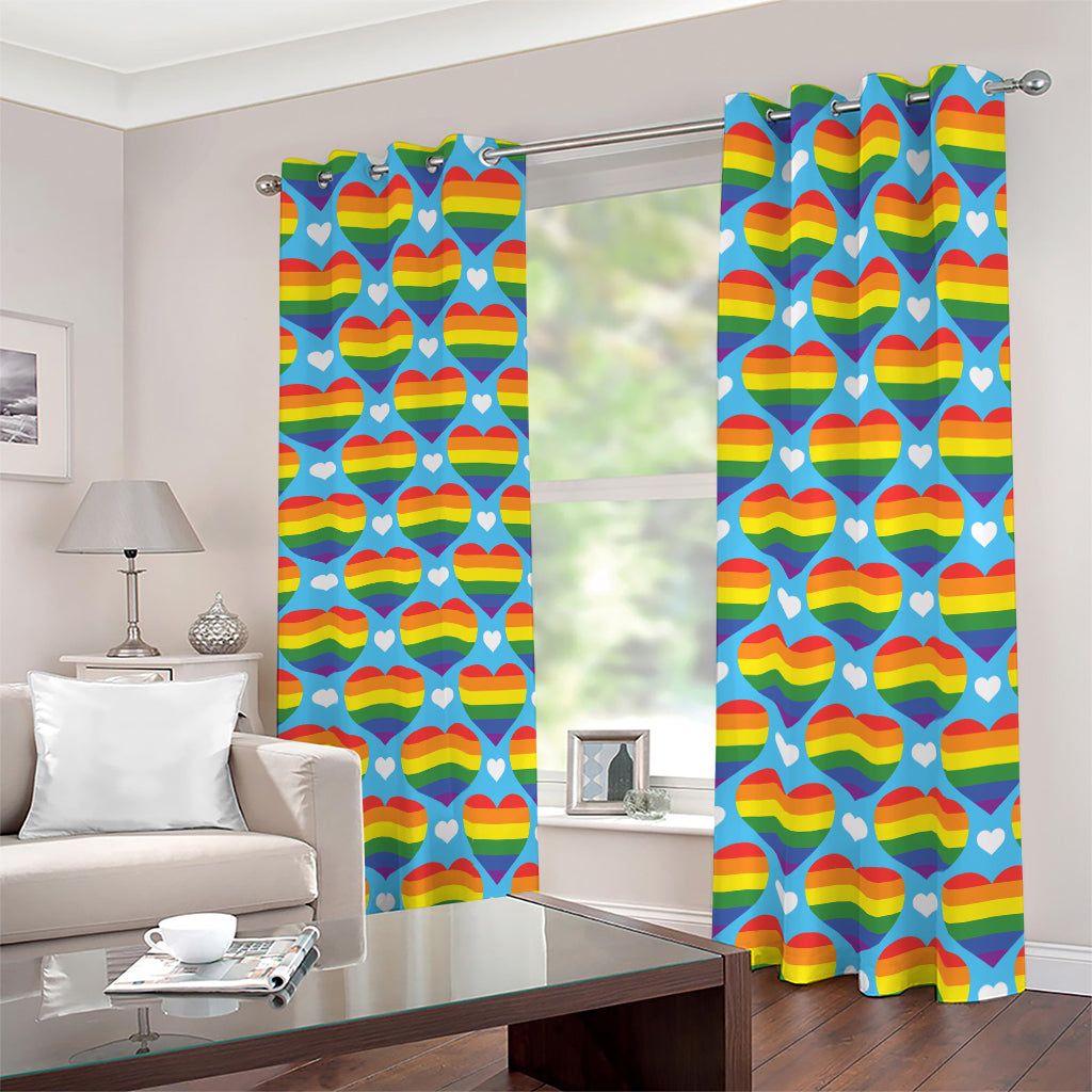 LGBT Pride Rainbow Heart Pattern Print Blackout Grommet Curtains