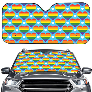 LGBT Pride Rainbow Heart Pattern Print Car Windshield Sun Shade