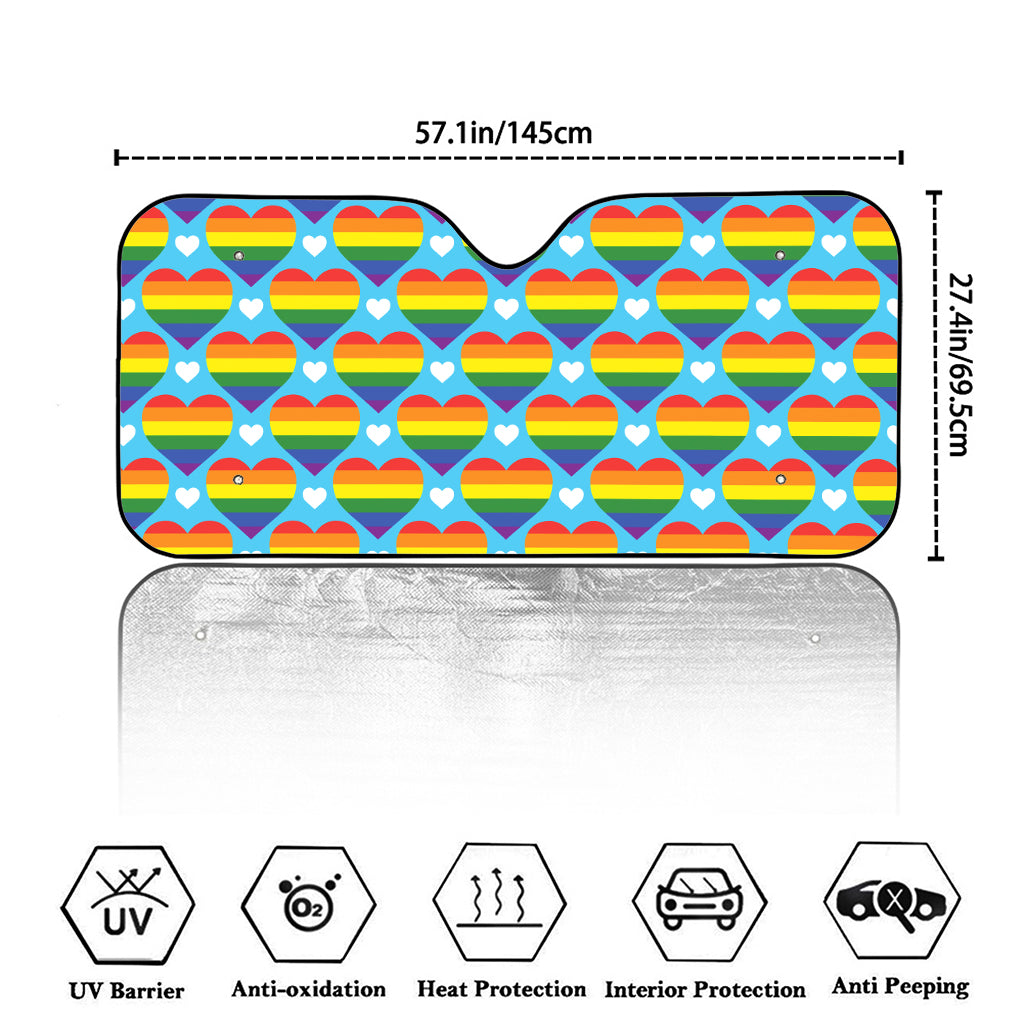 LGBT Pride Rainbow Heart Pattern Print Car Windshield Sun Shade