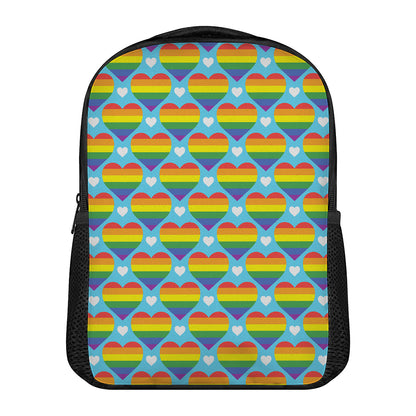 LGBT Pride Rainbow Heart Pattern Print Casual Backpack