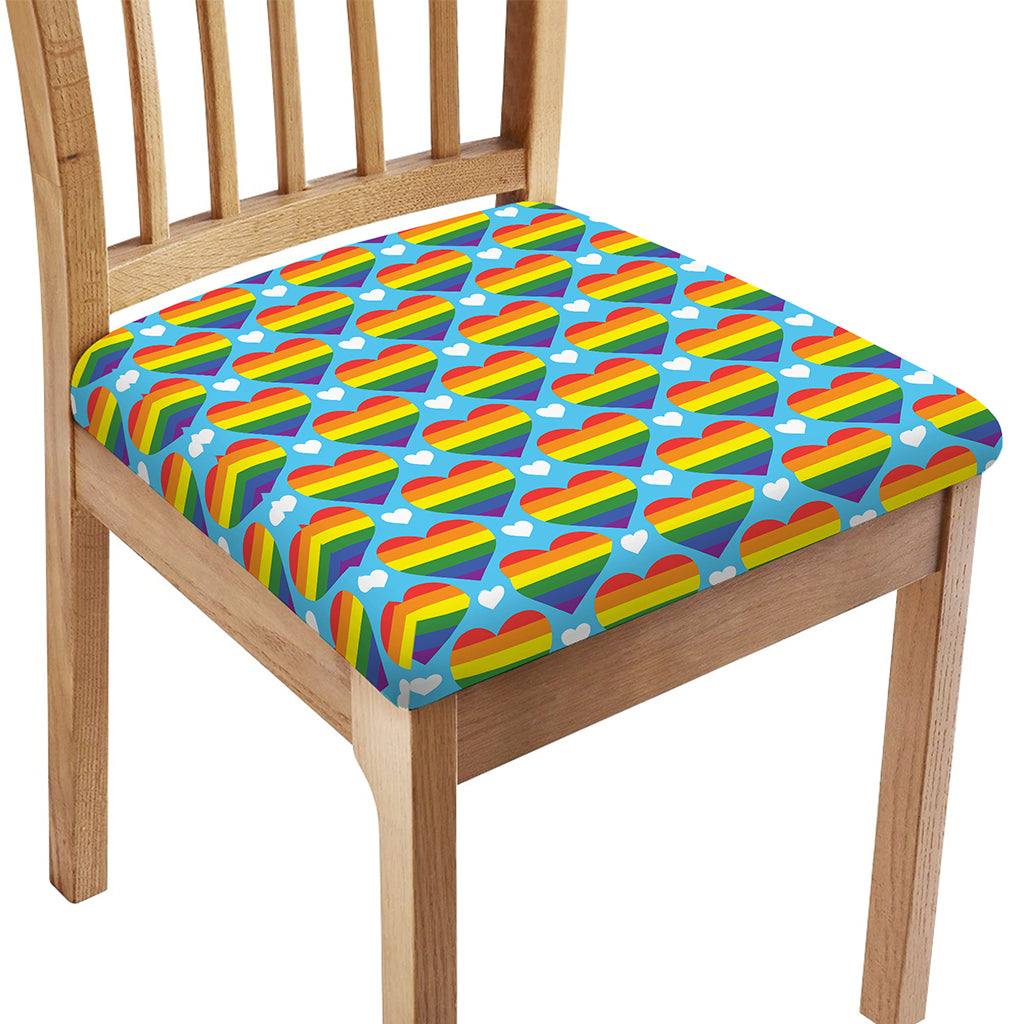 LGBT Pride Rainbow Heart Pattern Print Chair Cushion Cover