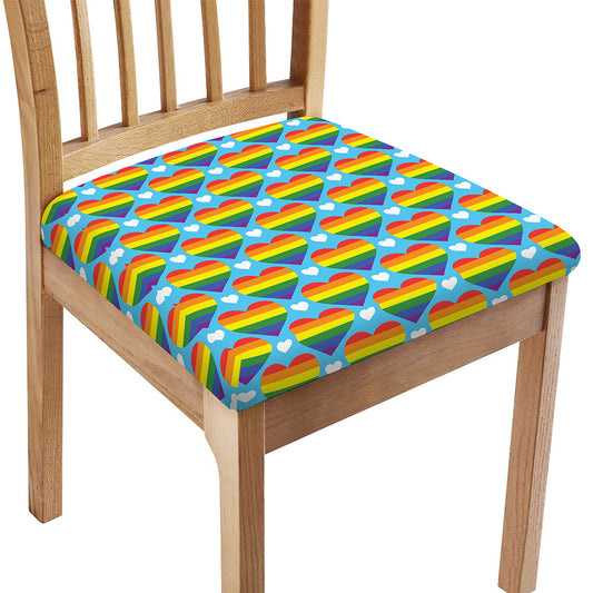 LGBT Pride Rainbow Heart Pattern Print Chair Cushion Cover