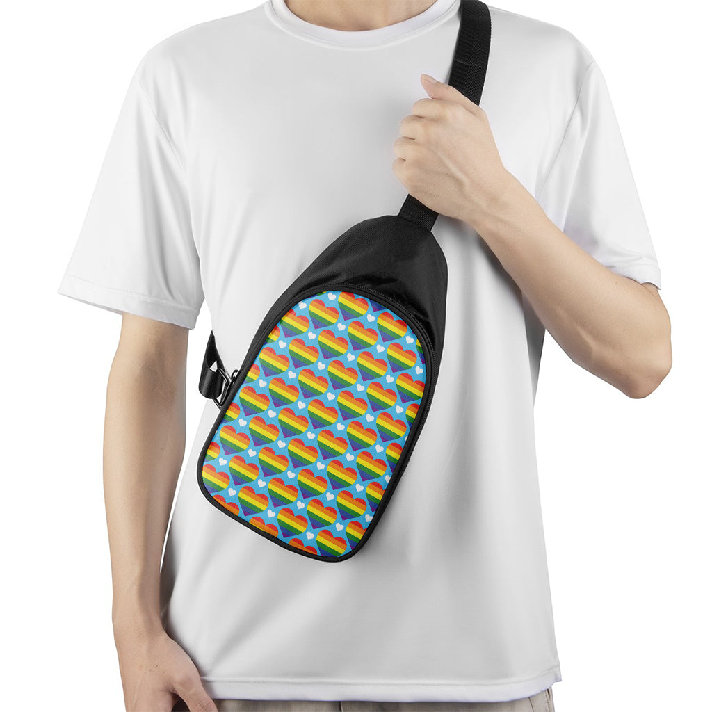 LGBT Pride Rainbow Heart Pattern Print Chest Bag