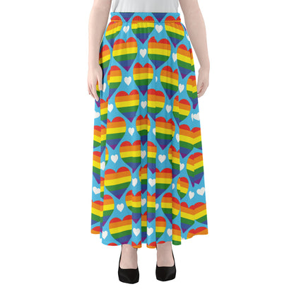 LGBT Pride Rainbow Heart Pattern Print Chiffon Maxi Skirt