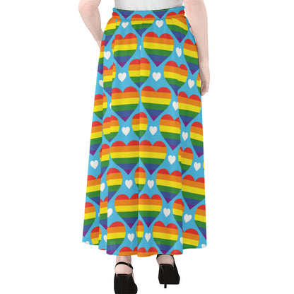 LGBT Pride Rainbow Heart Pattern Print Chiffon Maxi Skirt