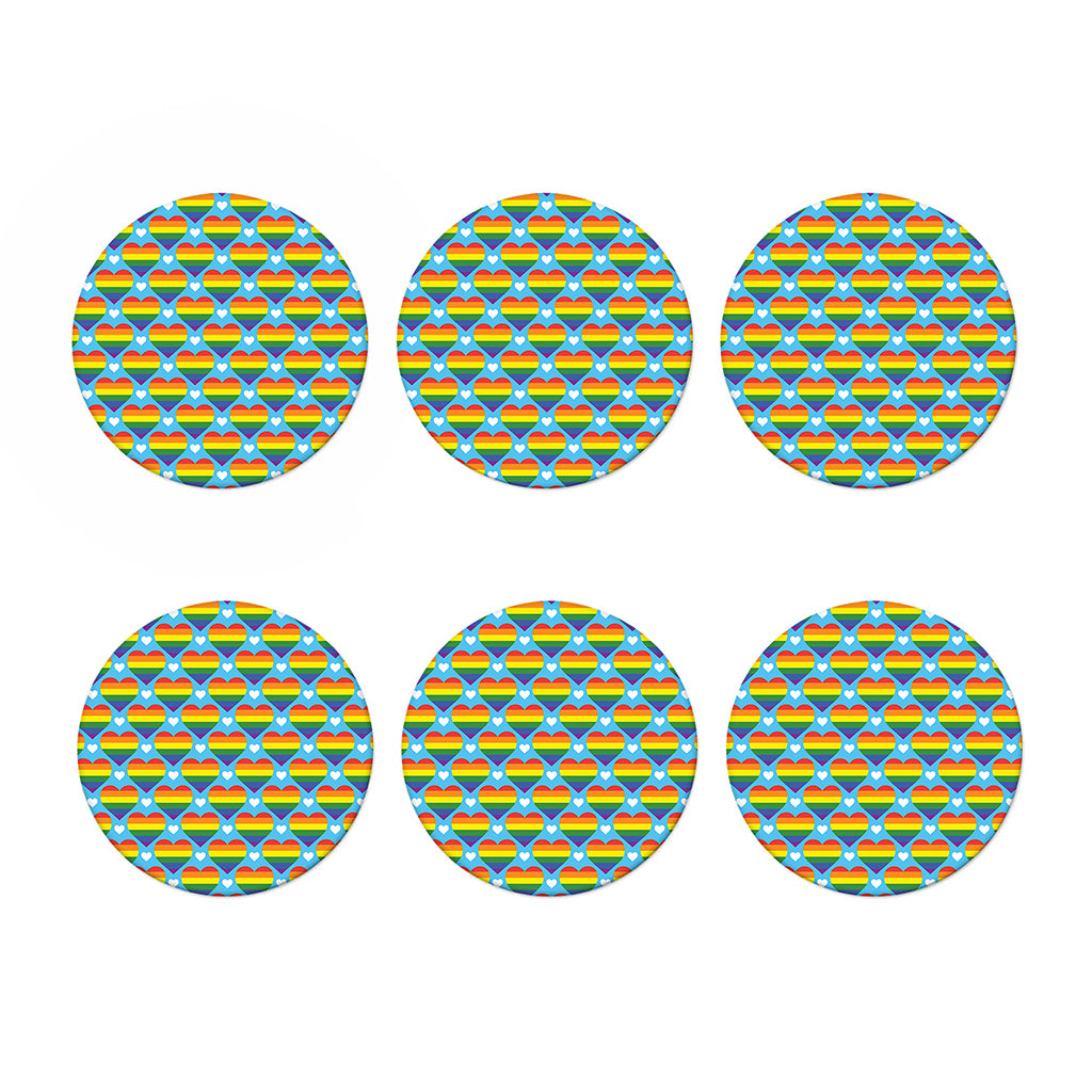 LGBT Pride Rainbow Heart Pattern Print Coaster Set