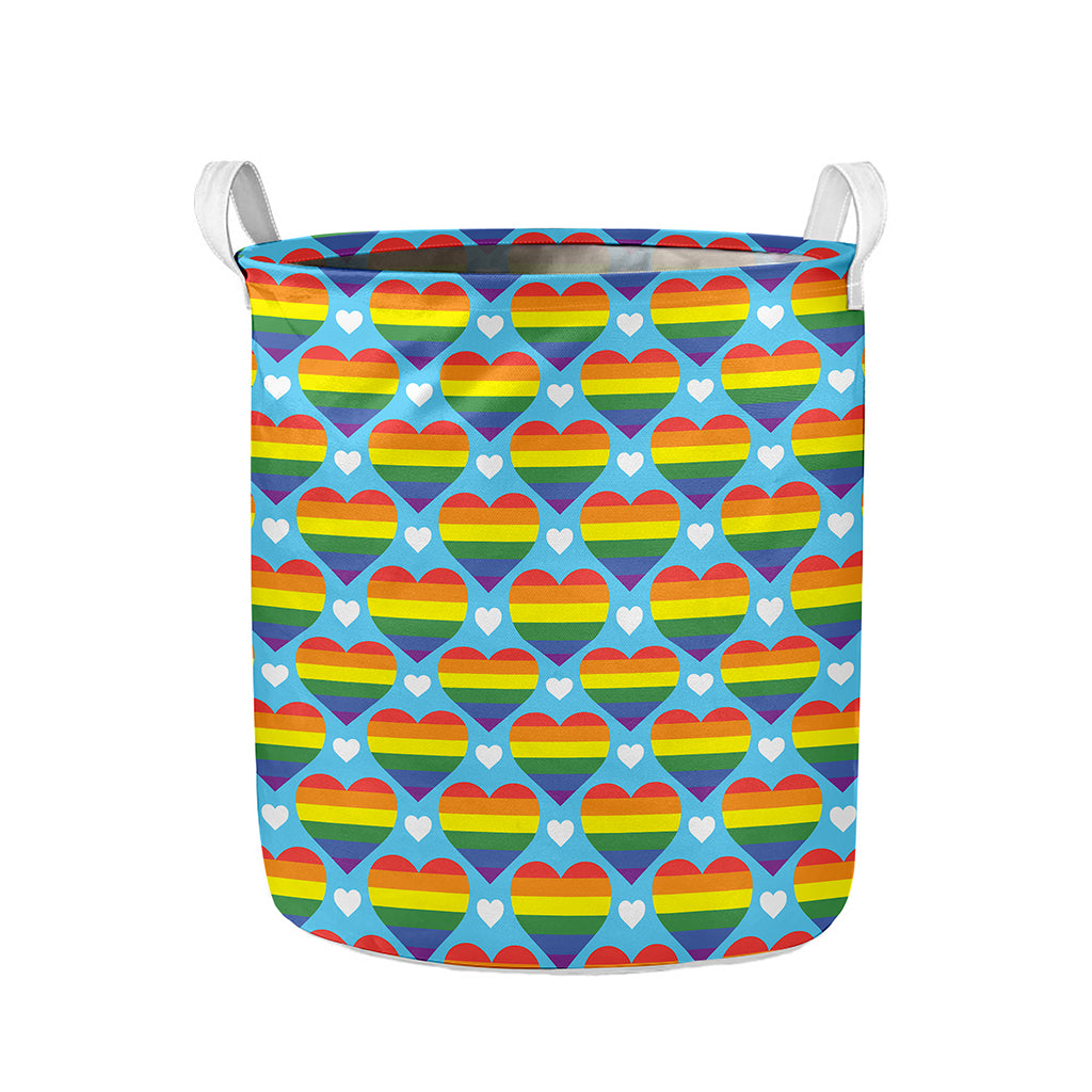 LGBT Pride Rainbow Heart Pattern Print Collapsible Laundry Basket