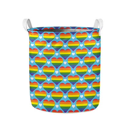 LGBT Pride Rainbow Heart Pattern Print Collapsible Laundry Basket