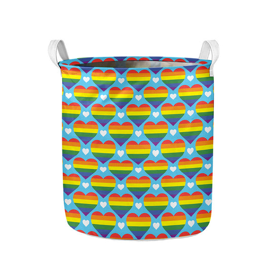 LGBT Pride Rainbow Heart Pattern Print Collapsible Laundry Basket