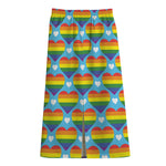 LGBT Pride Rainbow Heart Pattern Print Cotton Front Slit Maxi Skirt