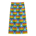 LGBT Pride Rainbow Heart Pattern Print Cotton Front Slit Maxi Skirt