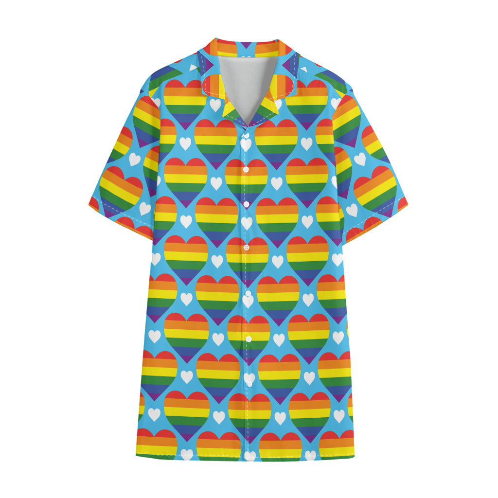 LGBT Pride Rainbow Heart Pattern Print Cotton Hawaiian Shirt