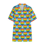LGBT Pride Rainbow Heart Pattern Print Cotton Hawaiian Shirt