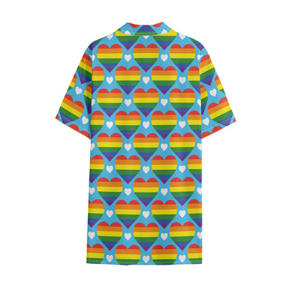 LGBT Pride Rainbow Heart Pattern Print Cotton Hawaiian Shirt