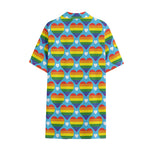 LGBT Pride Rainbow Heart Pattern Print Cotton Hawaiian Shirt