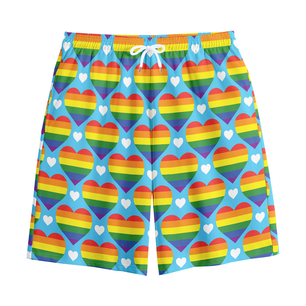 LGBT Pride Rainbow Heart Pattern Print Cotton Shorts