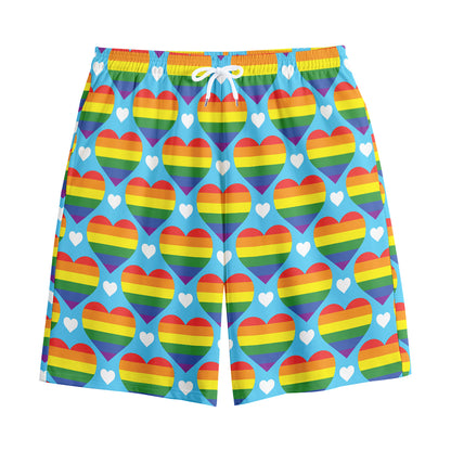 LGBT Pride Rainbow Heart Pattern Print Cotton Shorts