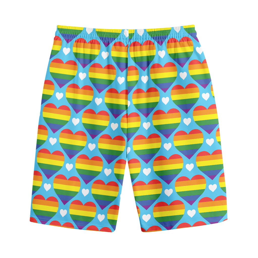 LGBT Pride Rainbow Heart Pattern Print Cotton Shorts
