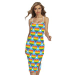 LGBT Pride Rainbow Heart Pattern Print Cross Back Cami Dress