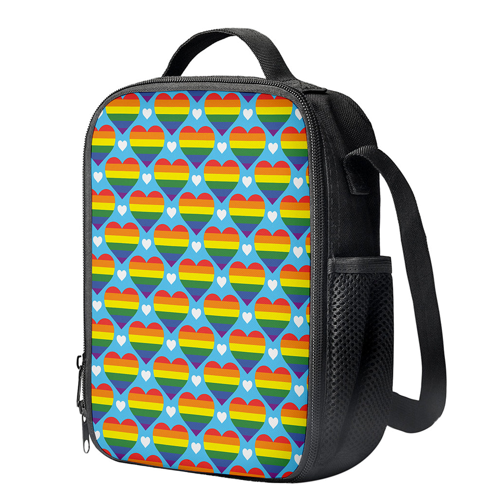LGBT Pride Rainbow Heart Pattern Print Crossbody Lunch Bag