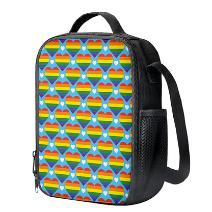 LGBT Pride Rainbow Heart Pattern Print Crossbody Lunch Bag