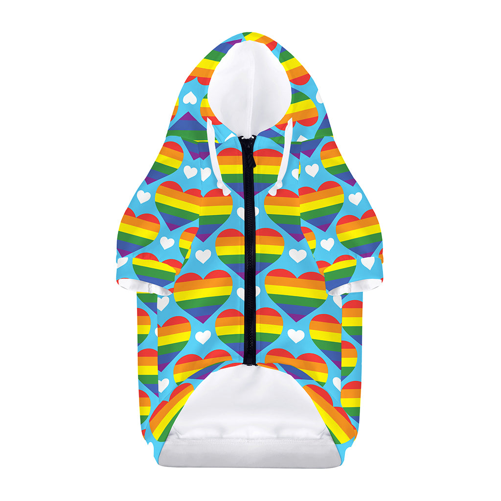 LGBT Pride Rainbow Heart Pattern Print Dog Zip Up Hoodie