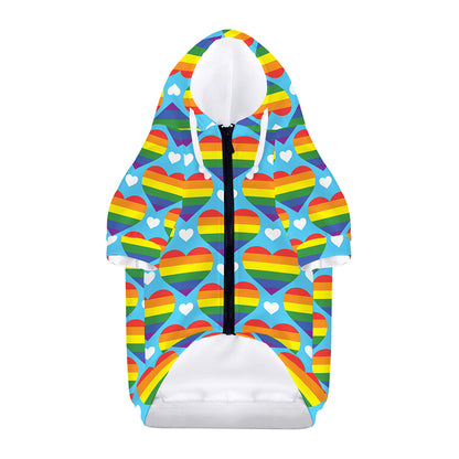 LGBT Pride Rainbow Heart Pattern Print Dog Zip Up Hoodie