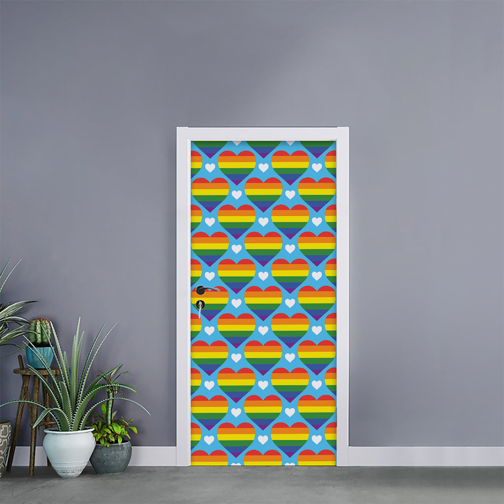 LGBT Pride Rainbow Heart Pattern Print Door Sticker