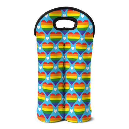 LGBT Pride Rainbow Heart Pattern Print Double Neoprene Wine Tote