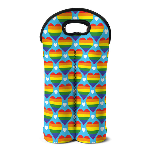 LGBT Pride Rainbow Heart Pattern Print Double Neoprene Wine Tote
