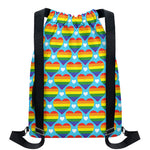 LGBT Pride Rainbow Heart Pattern Print Drawstring Backpack