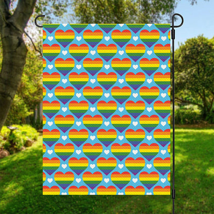 LGBT Pride Rainbow Heart Pattern Print Garden Flag