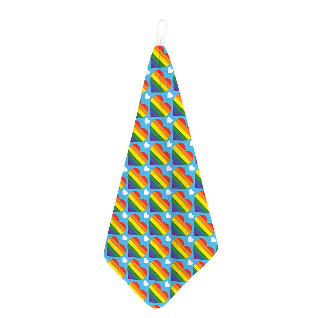 LGBT Pride Rainbow Heart Pattern Print Hand Towel