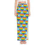 LGBT Pride Rainbow Heart Pattern Print High Slit Maxi Skirt