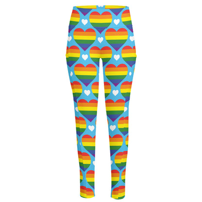 LGBT Pride Rainbow Heart Pattern Print High-Waisted Pocket Leggings