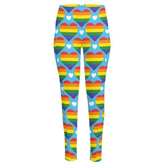 LGBT Pride Rainbow Heart Pattern Print High-Waisted Pocket Leggings
