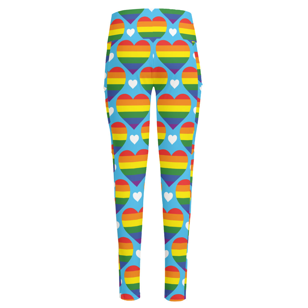 LGBT Pride Rainbow Heart Pattern Print High-Waisted Pocket Leggings