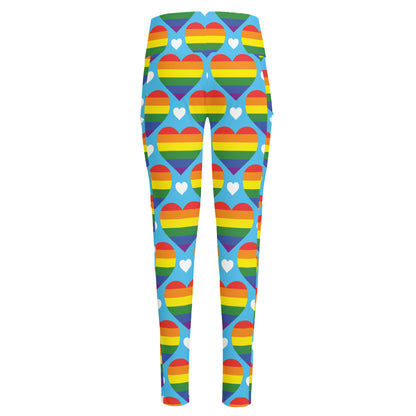 LGBT Pride Rainbow Heart Pattern Print High-Waisted Pocket Leggings
